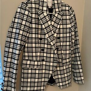 Women Double Breasted Black/White Checkered Blazer Size Small Career Work Office